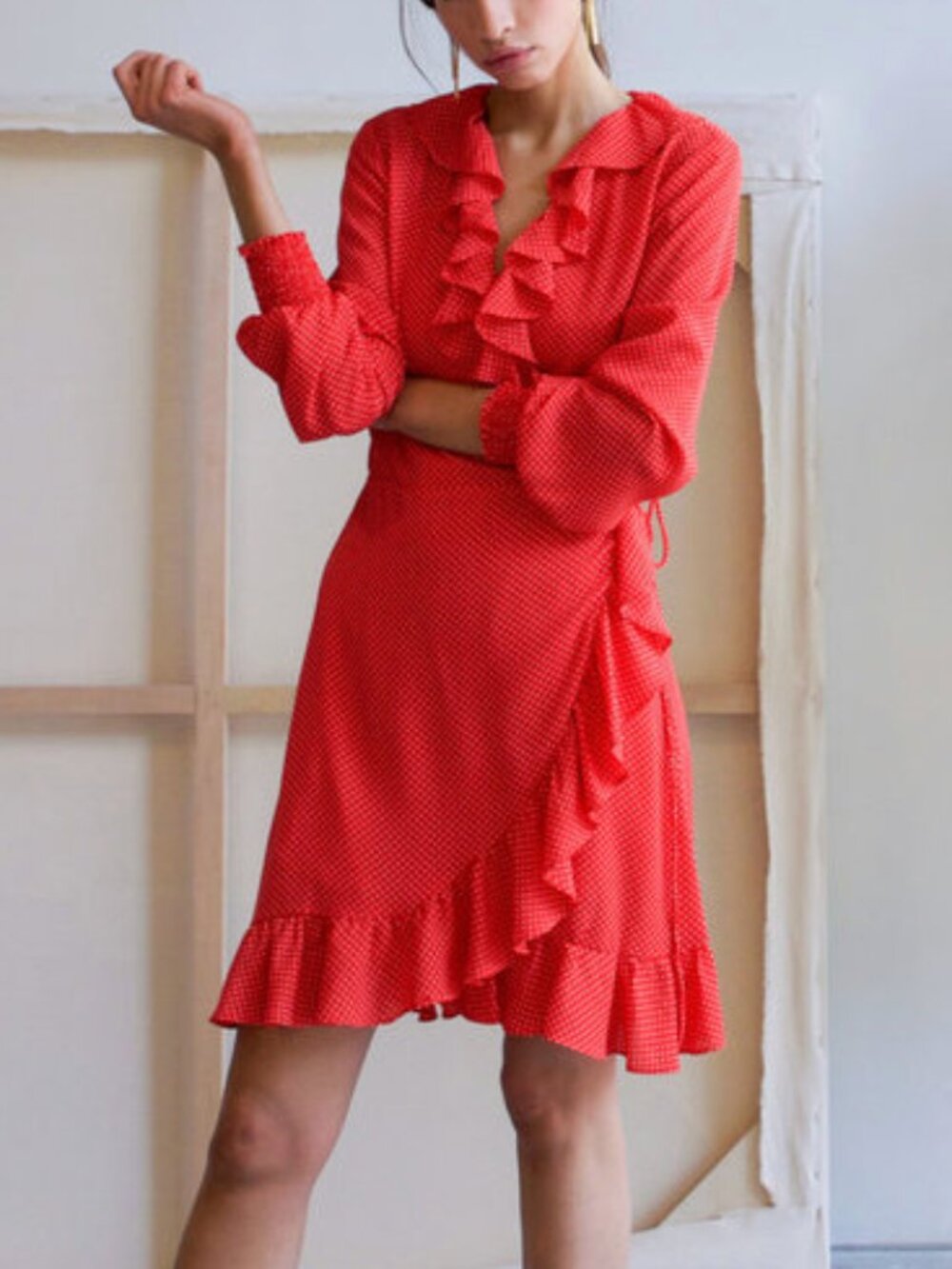 Just Female | Niro Red Polka Dot Mini Wrap Dress | Size XS